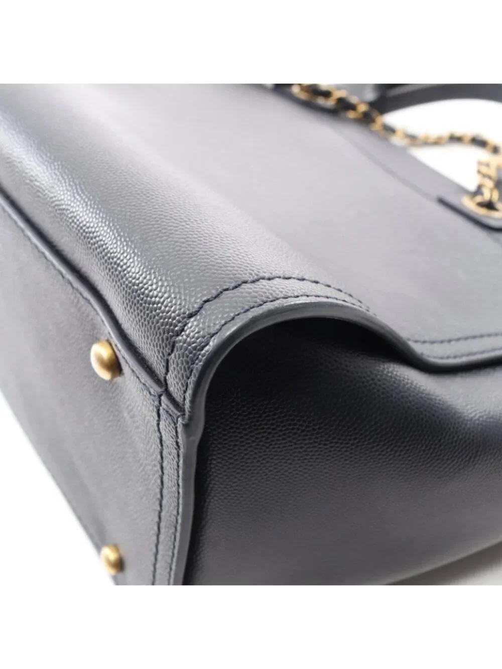 Chanel Tote Deauville Navy Leather Logo Studded - Picture 7 of 8
